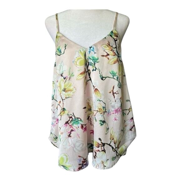 Staccato pastel peach floral satiny v-neck hi-low tank/camisole top blouse M - Picture 3 of 13